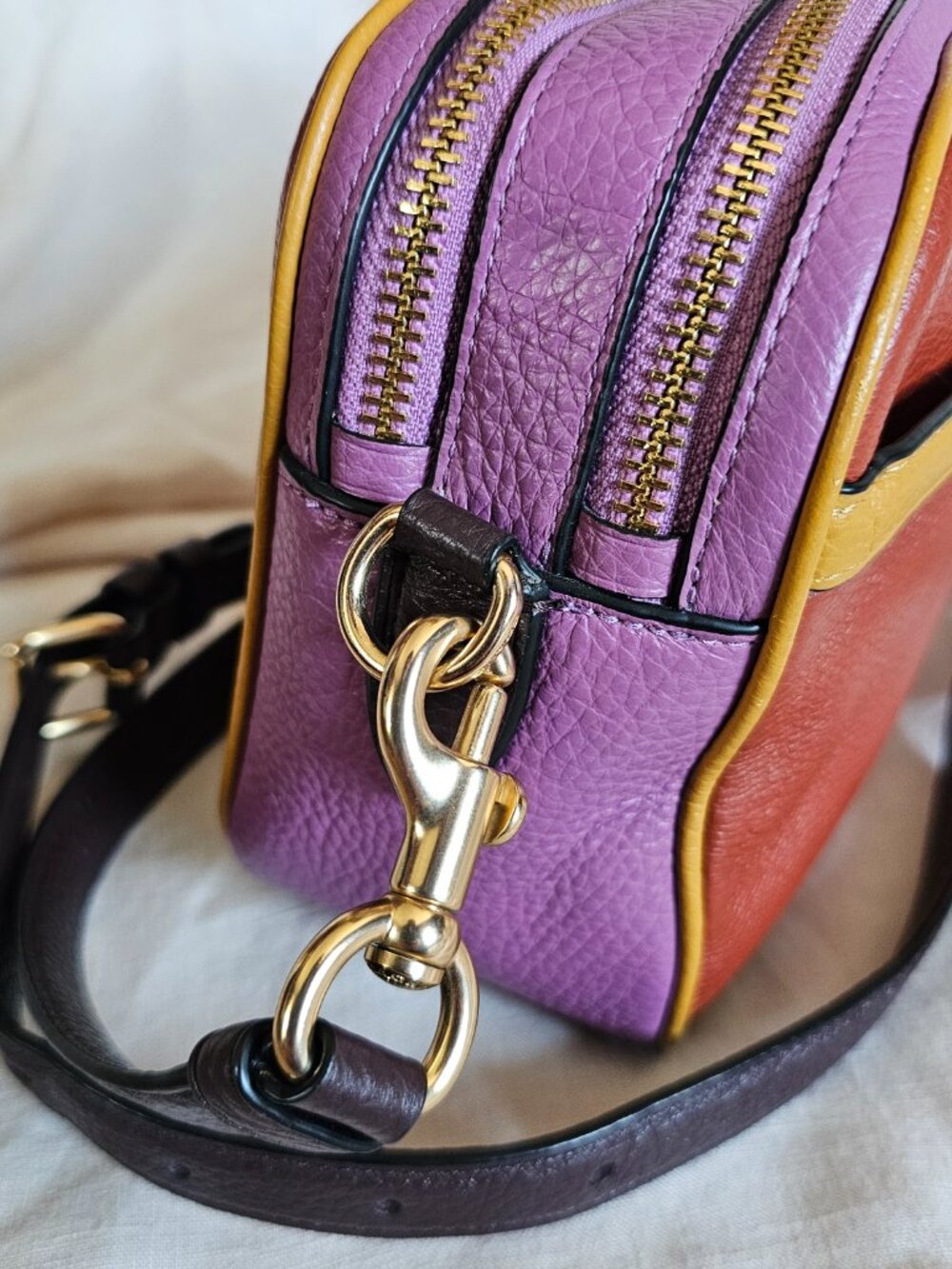 Coach Jes Colorblock Double Zip Crossbody Bag Pebbled Leather Rust Spice - Picture 4 of 11
